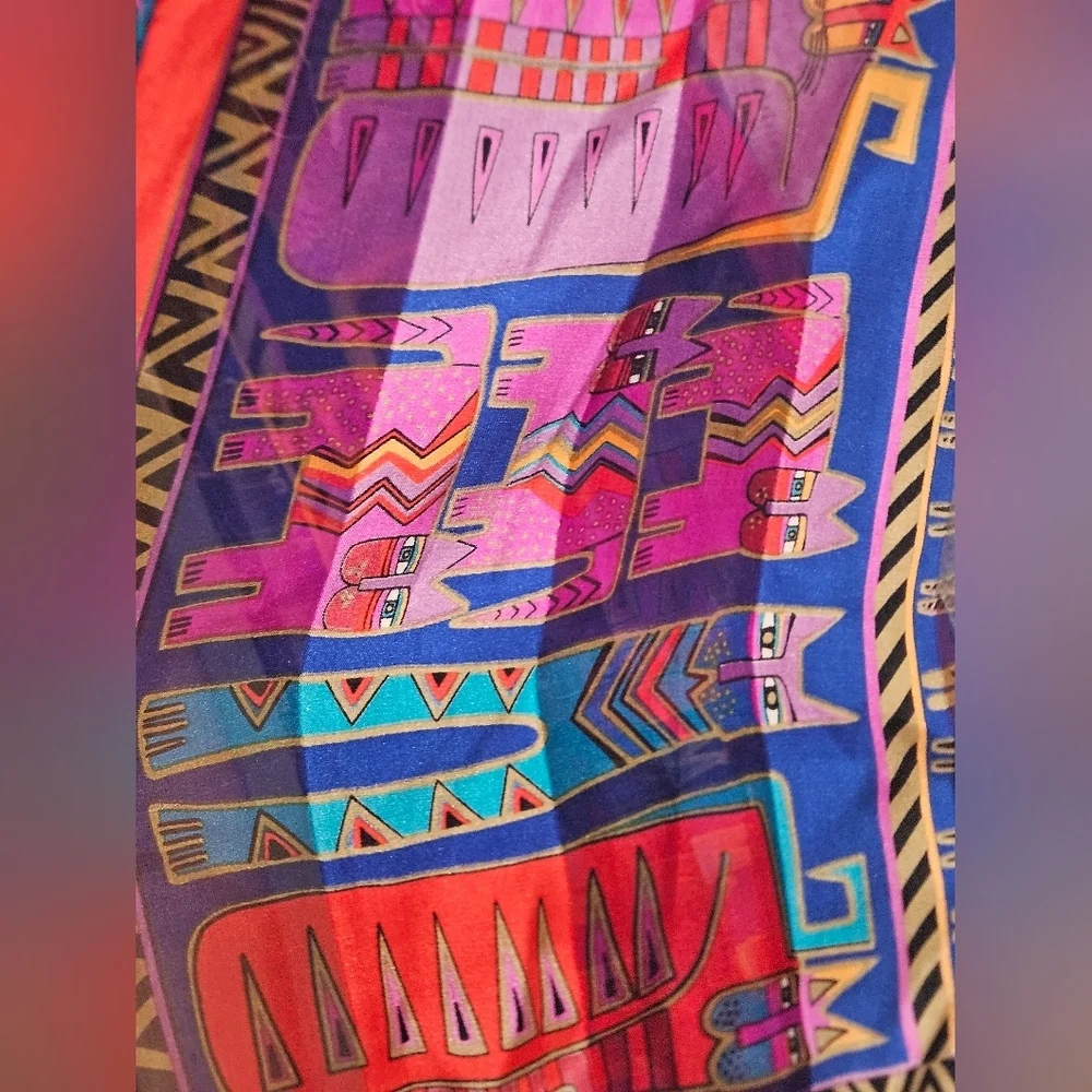 Laurel Burch Celebrations Cats 100% Silk Scarf. Purple/Red